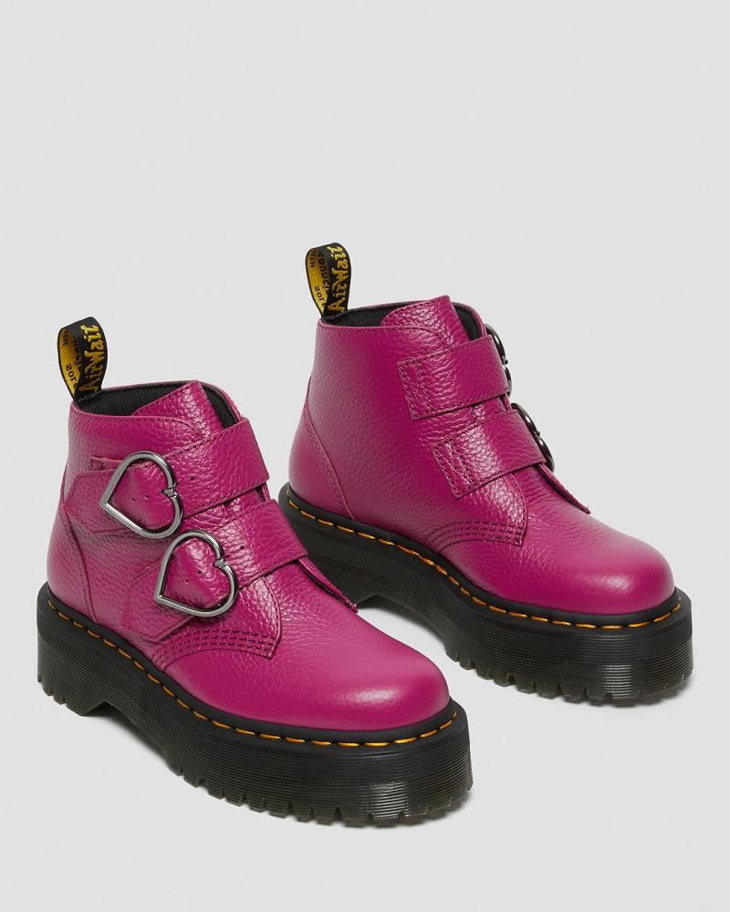 Dr Martens Devon Heart Læder Platform Støvler Dame Lyserød | DK 234DFM